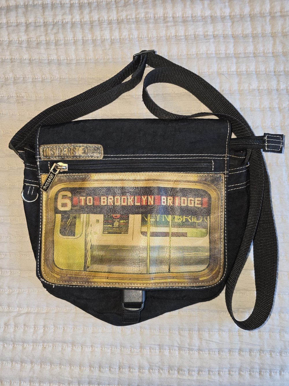 Sigal De-Mayo Art Featured Black Messenger Bag with Brooklyn Bridge Graphic